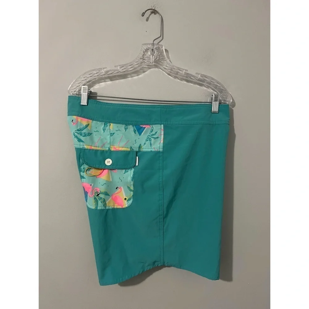 Chubbies Board Shorts Men's 38 Green Print Swim Trunks Drawstring